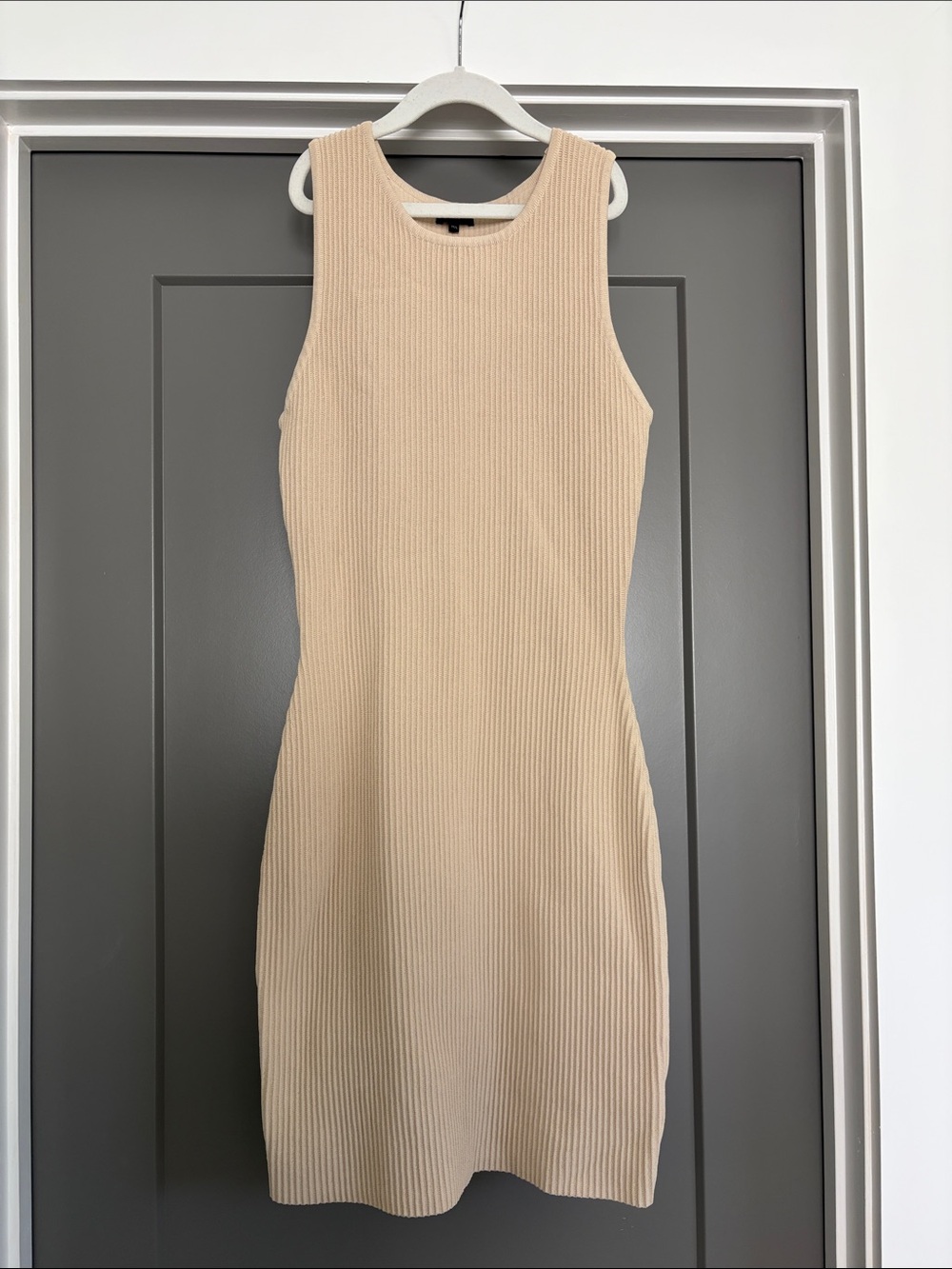 NWOT Sleeveless Ribbed Dress in Tan/Cream